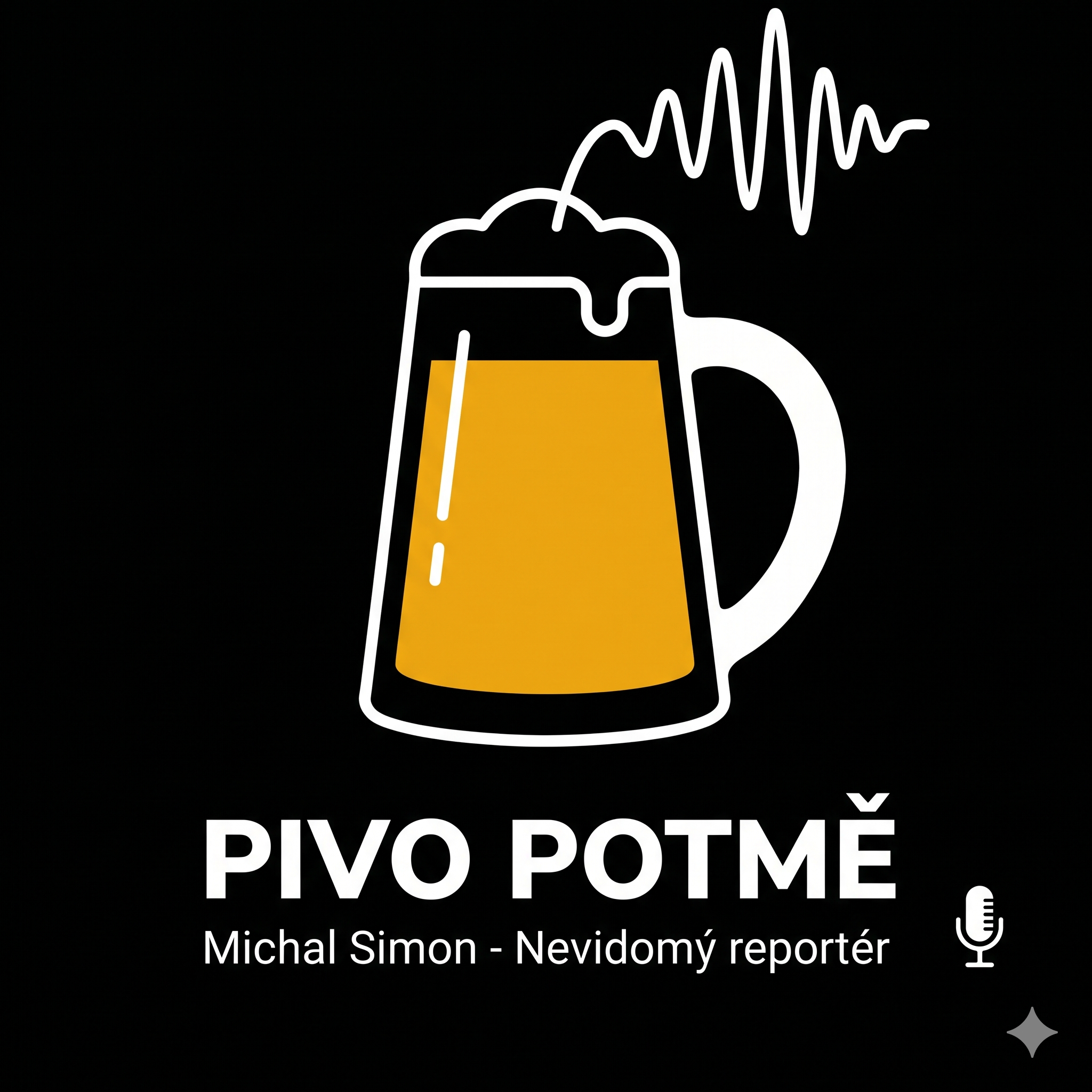 Logo podcastu Pivo Potmě - půllitr piva s uchem, ze kterého stoupá zvuková vlna